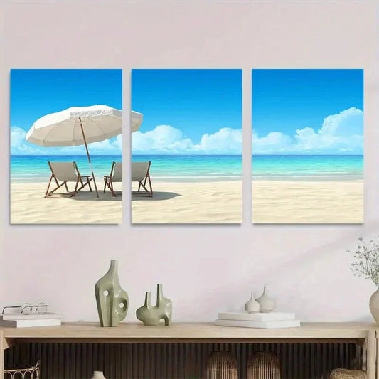 3pcs Beach Scene Ocean Metal Print Ready to Hang Art