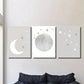 3pcs Neutral Gray Moon and Stars Wall Art Set Canvas Framed 40x60cm - High Quality Print 100% Australian Made Wall Canvas Ready to Hang