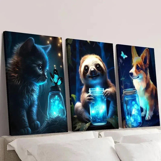 3pcs Magic Bottles and Glowing Butterflies Wall Art Set Canvas Framed 40x60cm - High Quality Print 100% Australian Made Wall Canvas Ready to Hang