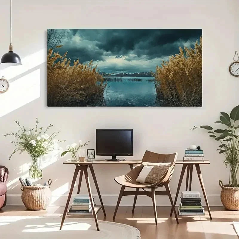 Coastal Sunset Serene Ocean Wall Art Canvas Office Home Room Framed 80x45cm