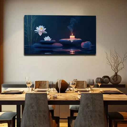 Mystical Lake Scene Stones Wall Art Canvas Office Home Room Framed 120x60cm