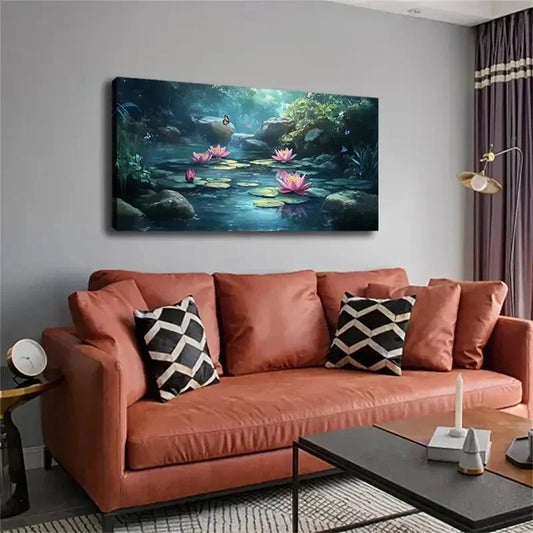Pink For Lotus Blossoms Decor Wall Art Canvas Office Home Room Framed 120x60cm
