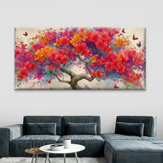 Watercolor Floral & Butterfly Wall Art Canvas Office Home Room Framed 80x45cm
