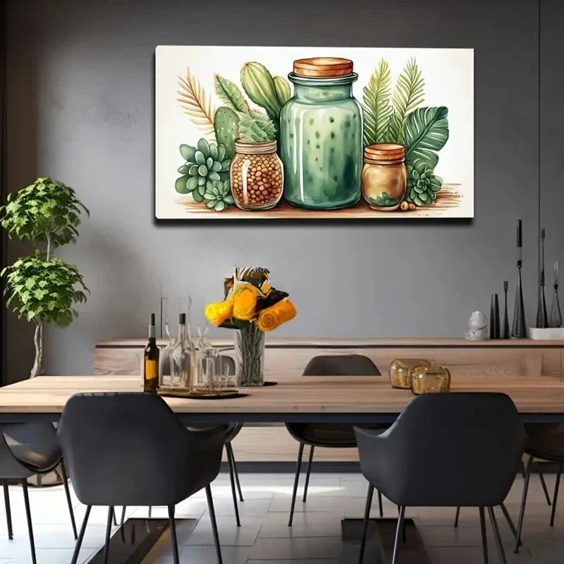 Bottle Succulents White Wall Art Canvas Office Home Room Framed 80x45cm