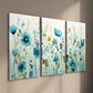 3pcs Beautiful Light Blue Wildflower Field Wall Art Set Canvas Framed 40x60cm - High Quality Print 100% Australian Made Wall Canvas Ready to Hang