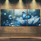 3pcs Vibrant Blue Butterfly on White Lotus Perfect Wall Art Set Canvas Framed 40x60cm - High Quality Print 100% Australian Made Wall Canvas Ready to Hang