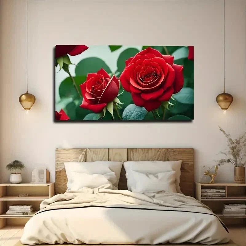 Crimson Rose Attractive Wall Art Canvas Office Home Room Framed 80x45cm