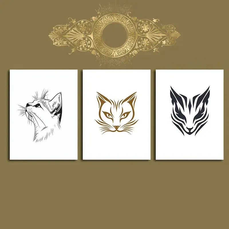 3pcs Cat Themed Decorative Gold &amp; Black Metal Print Ready to Hang Art