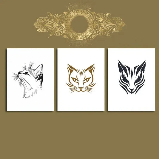 3pcs Cat Themed Decorative Gold &amp; Black Metal Print Ready to Hang Art
