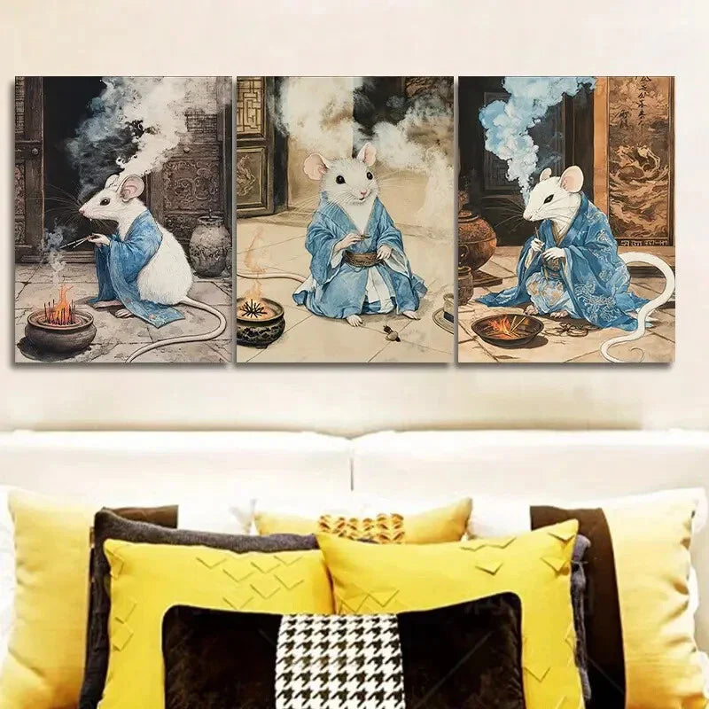 3pcs Luxurious, Robe mouse Modern Metal Print Ready to Hang Art