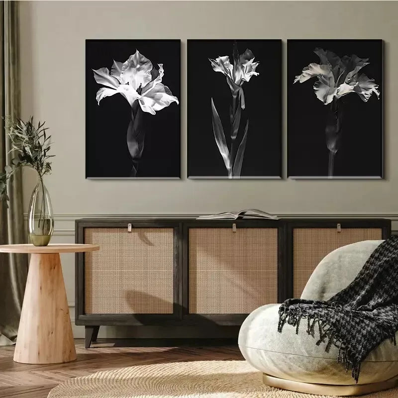 3pcs  Elegant Black & White Monochrome Flora Wall Art Set Canvas Framed 40x60cm - High Quality Print 100% Australian Made Wall Canvas Ready to Hang
