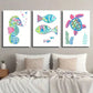 3pcs Style Seahorse Fish and Turtle Painting Wall Art Set Canvas Framed 40x60cm - High Quality Print 100% Australian Made Wall Canvas Ready to Hang