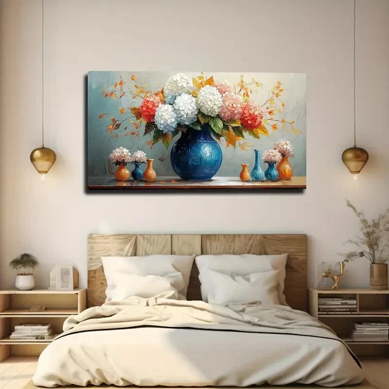 Vibrant Blooming Flowers Blue Wall Art canvas office home room framed 120x60cm