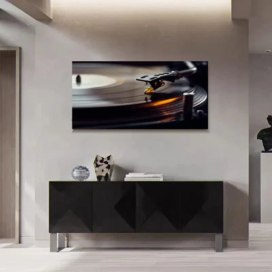 Vintage Vinyl Record Player Wall Art Canvas Office Home Room Framed 120x60cm