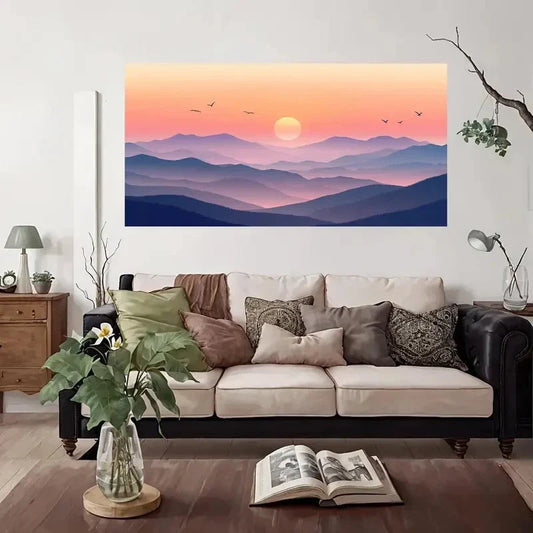 Mountain Sunset Landscape Wall Art Canvas Office Home Room Framed 80x45cm