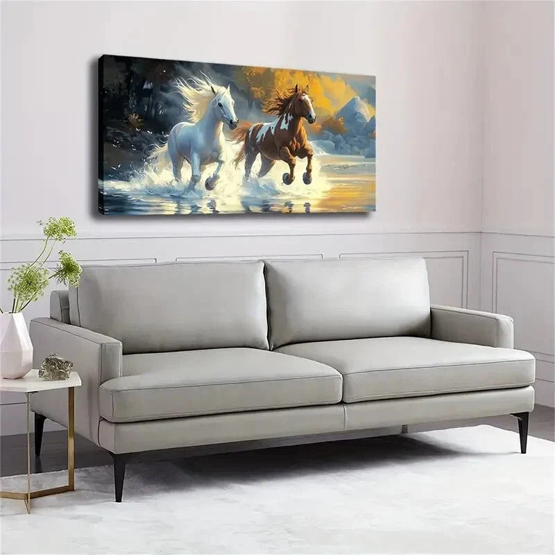 Majestic Galloping Horses Wall Art Canvas Office Home Room Framed 120x60cm