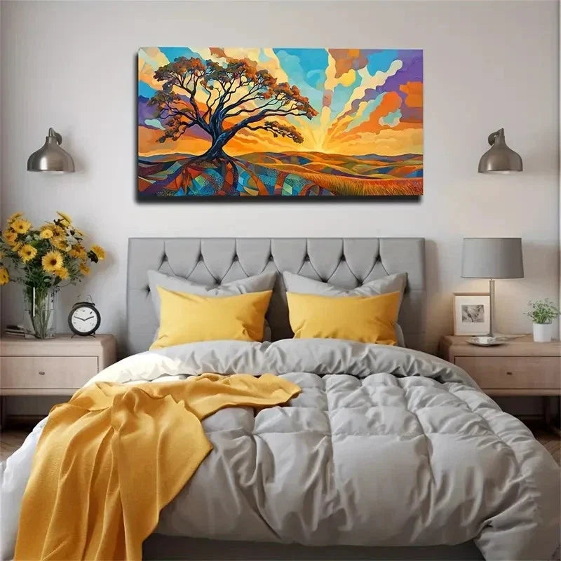 Open Grassland Majestic Trees Wall Art Canvas Office Home Room Framed 120x60cm