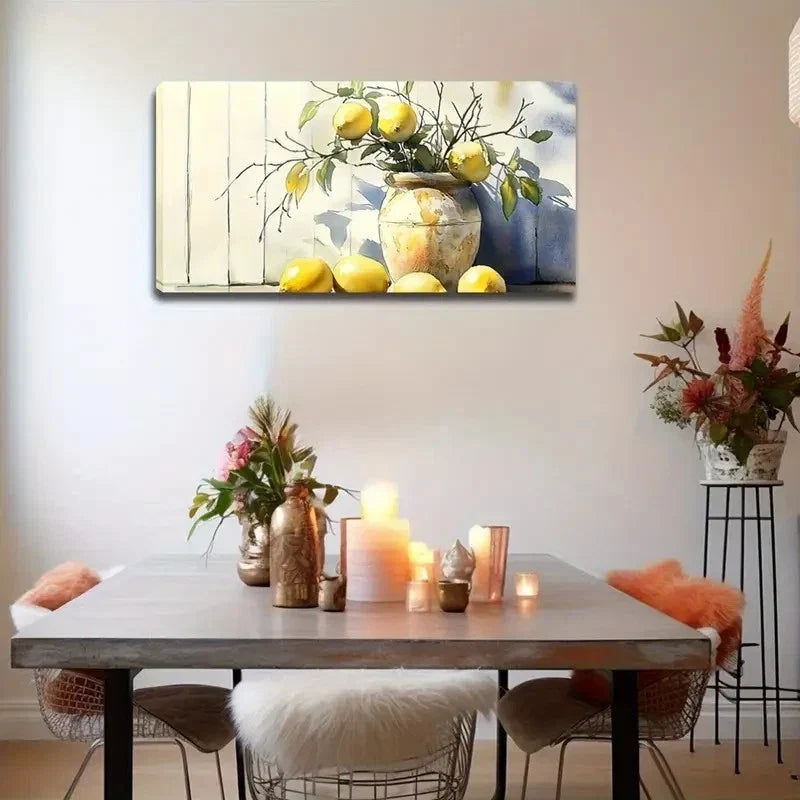 Lemon Branch In Pot Design Wall Art Canvas Office Home Room Framed 120x60cm