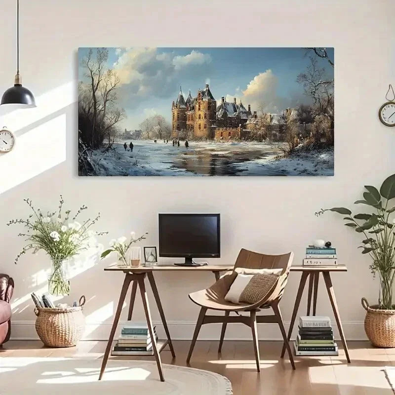 Soft Sunshine & Silent River Wall Art Canvas Office Home Room Framed 80x45cm