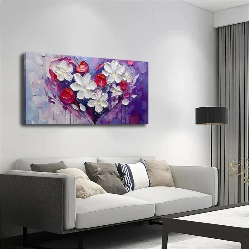 White and Red Flowers Heart Wall Art Canvas Office Home Room Framed 120x60cm