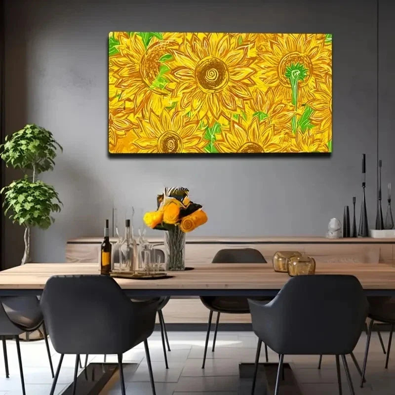 Vibrant Yellow Sunflower Wall Art Canvas Office Home Room Framed 80x45cm