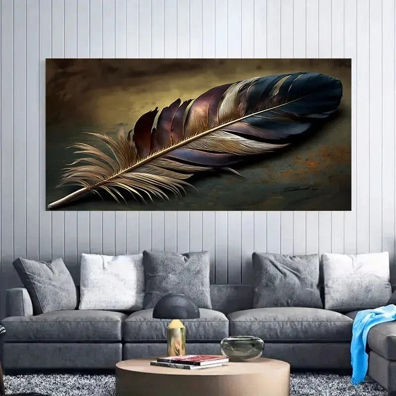 Large Feather Black Light Wall Art Canvas Office Home Room Framed 120x60cm