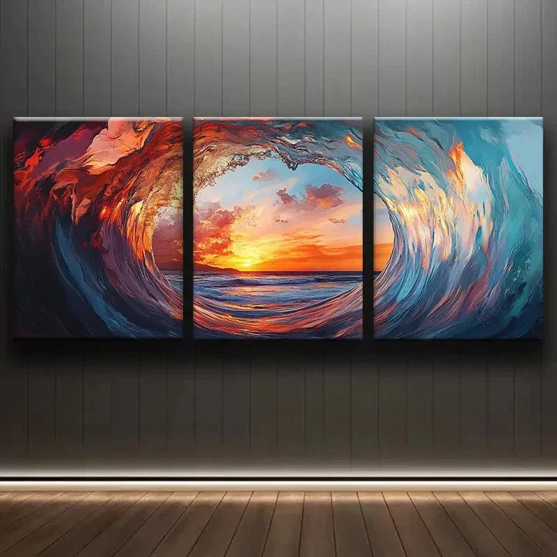 3pcs Triple Pack Sunset Watergate Ocean Wave Wall Art Set Canvas Framed 40x60cm - High Quality Print 100% Australian Made Wall Canvas Ready to Hang