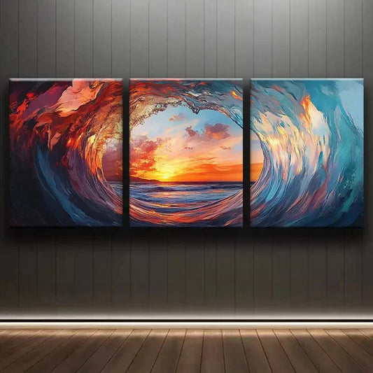3pcs Triple Pack Sunset Watergate Ocean Wave Wall Art Set Canvas Framed 40x60cm - High Quality Print 100% Australian Made Wall Canvas Ready to Hang
