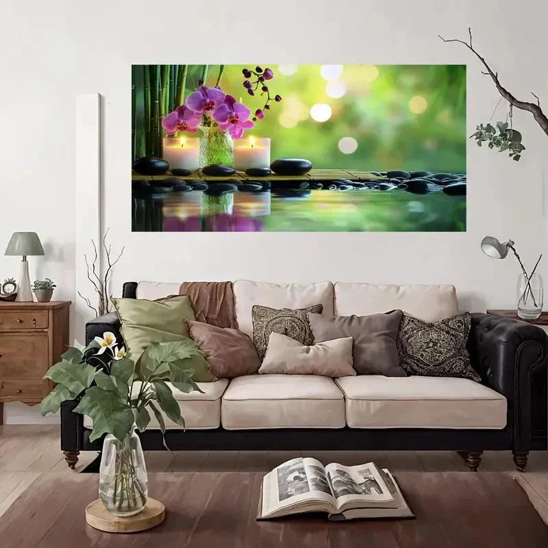 Orchids & Candles Peaceful Wall Art Canvas Office Home Room Framed 120x60cm