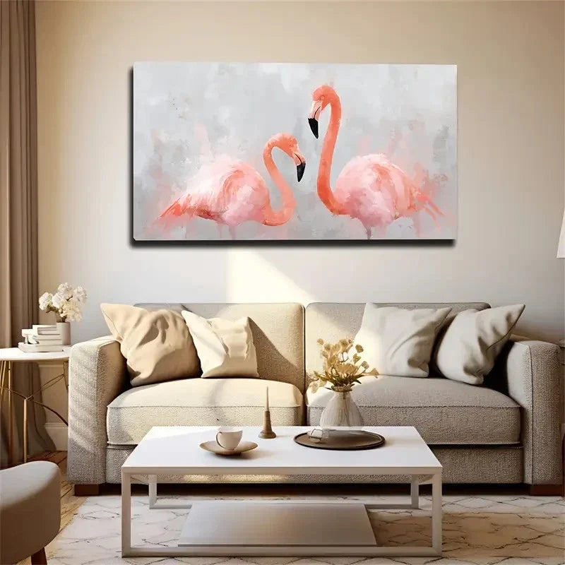 Modern Bohemian Flamingo Wall Art Canvas Office Home Room Framed 80x45cm