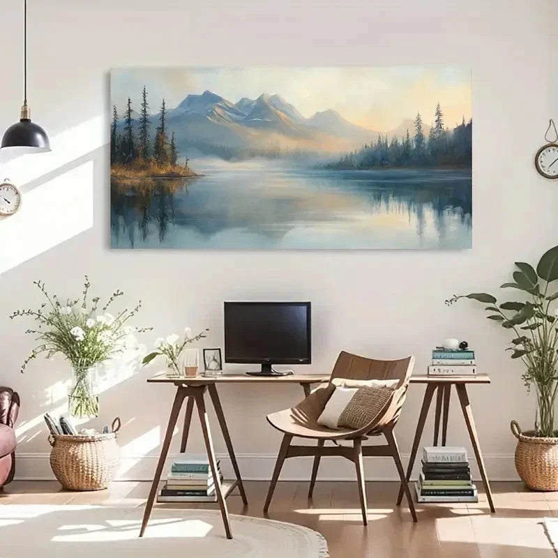 Serene Misty Mountains & Forest Wall Art Canvas Office Home Room Framed 120x60cm