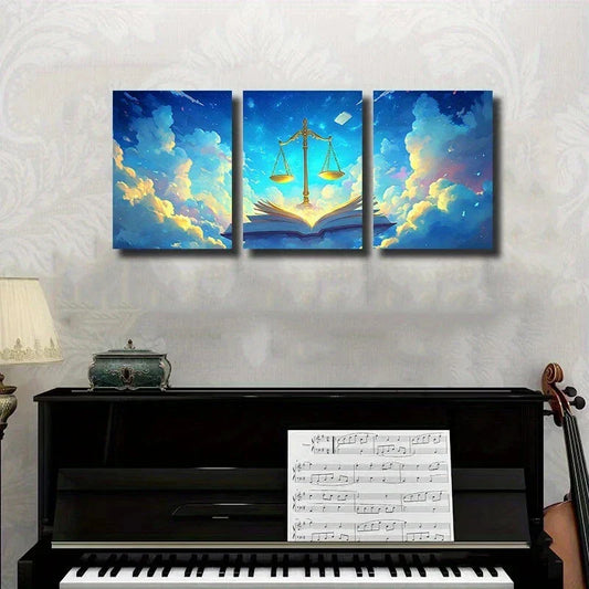 3pcs White Clouds Blue Sky Book Colourful Metal Print Ready to Hang Art