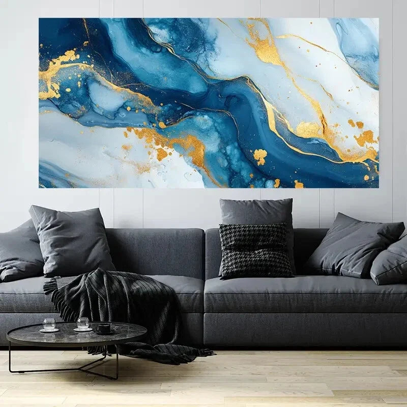 Blue & Yellow Fog Contemporary Wall Art Canvas Office Home Room Framed 120x60cm