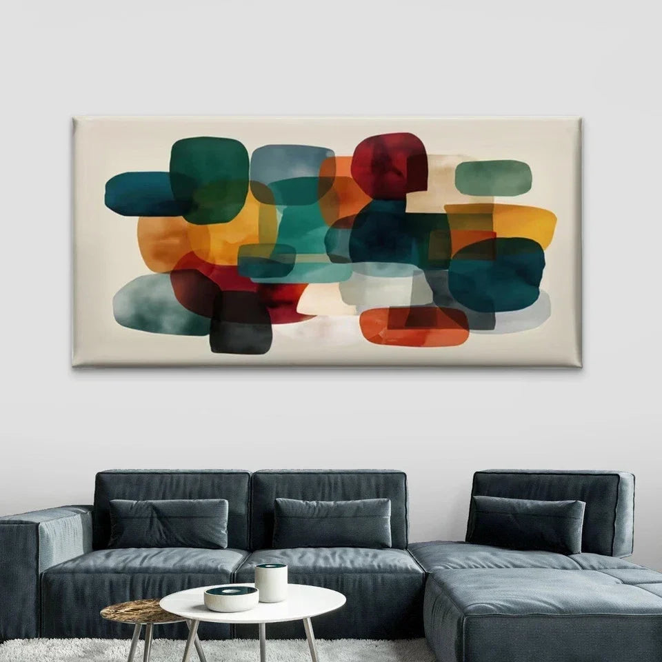 Multicolor Abstract Geometric Wall Art Canvas Office Home Room Framed 80x45cm