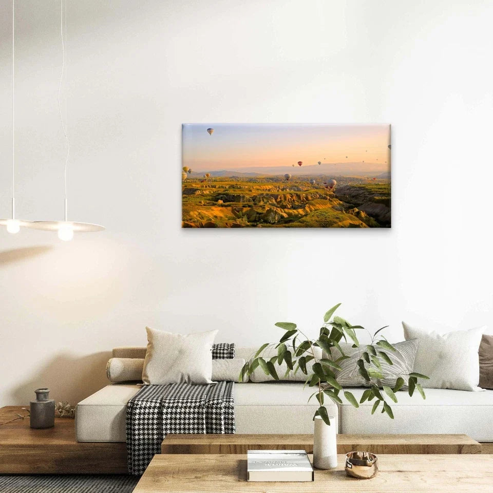 Hot Air Balloons Sunrise Landscape Wall Art Canvas Office Home Framed 120x60cm