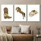 3pcs Boots Hat & Jump Horse with Yellow Flower Wall Art Set Canvas Framed 40x60cm - High Quality Print 100% Australian Made Wall Canvas Ready to Hang