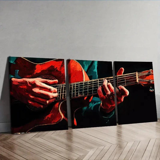 3pcs Guitar Playing Design Dark Modern Perfect Wall Art Set Canvas Framed 40x60cm - High Quality Print 100% Australian Made Wall Canvas Ready to Hang