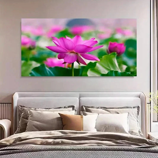 Lotus Bloom Pond Plants Flowers Wall Art Canvas Office Home Room Framed 120x60cm