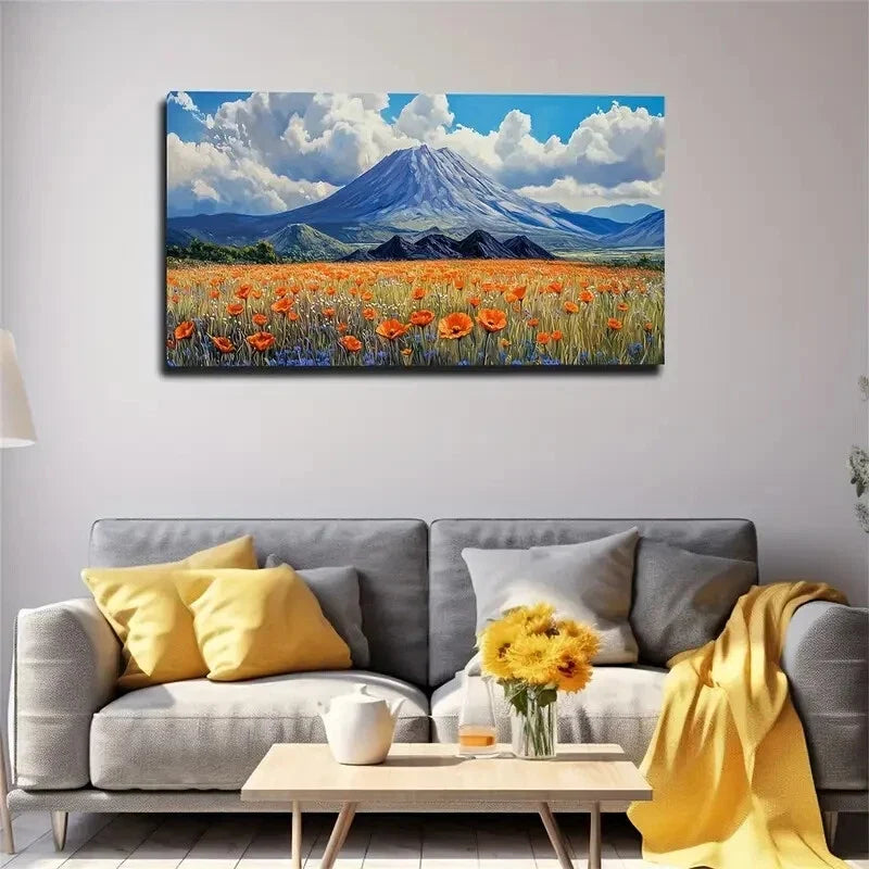 Blooming Orange Flower Field Wall Art Canvas Office Home Room Framed 120x60cm