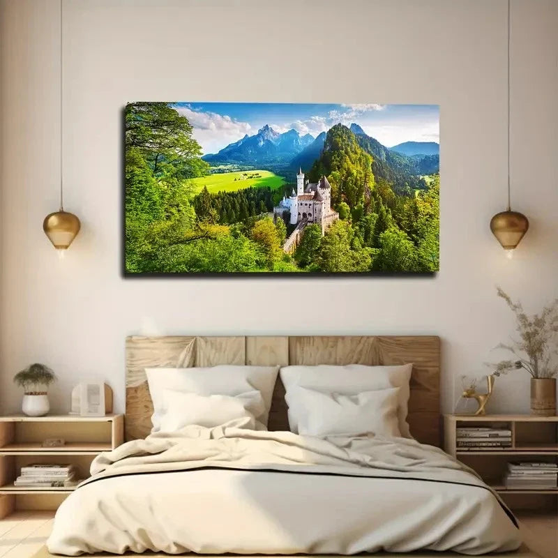 Castle In The Valley Wall Art Canvas Office Home Room Framed 80x45cm