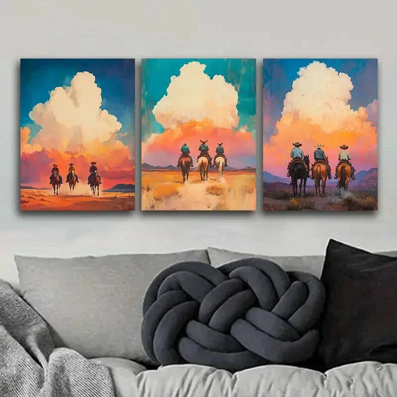 3pcs Free cowboy Art Painting Metal Print Ready to Hang Art