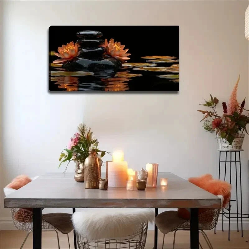 Black Stone Blooming Water Wall Art Canvas Office Home Room Framed 120x60cm