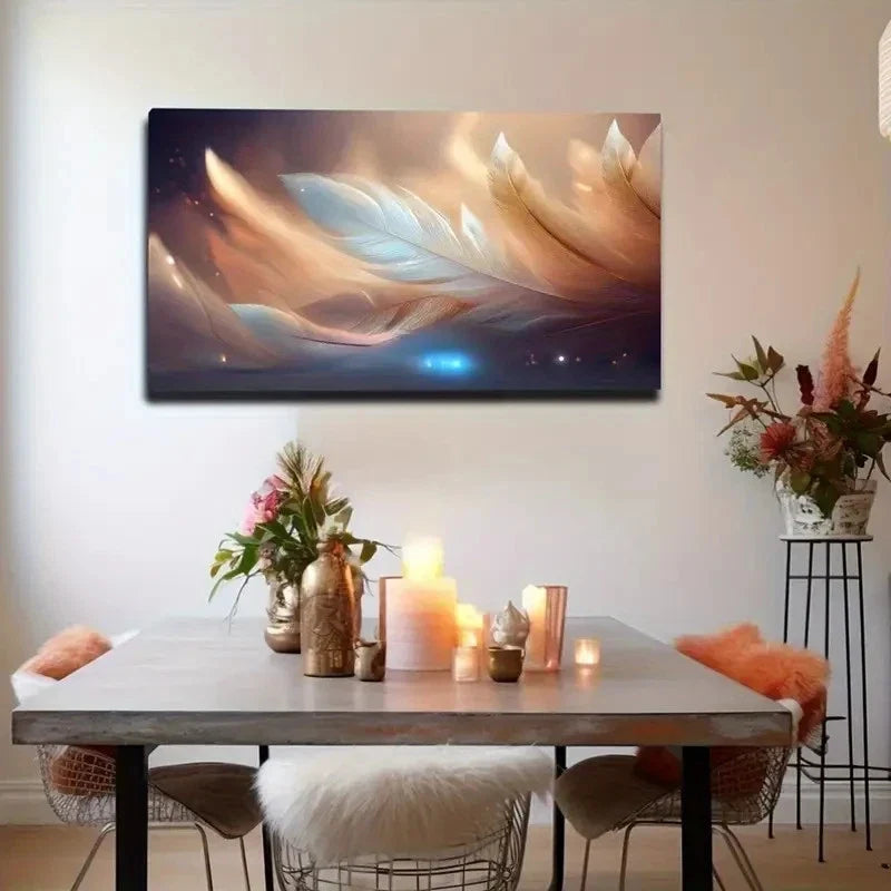 Ethereal Feather Modern Wall Art Canvas Office Home Room Framed 120x60cm
