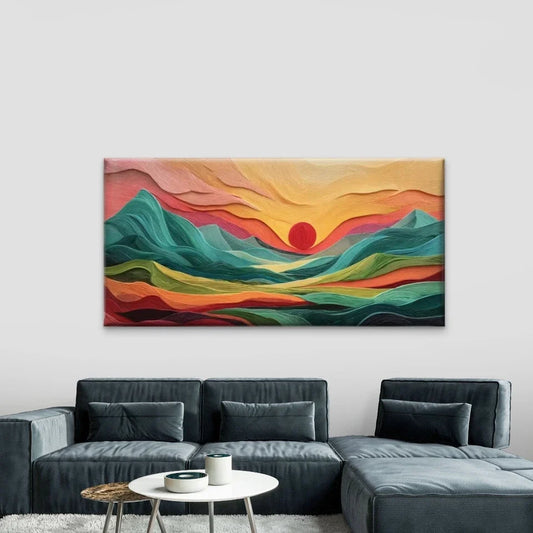 Abstract Sunset Landscape Wall Art Canvas Office Home Room Framed 80x45cm