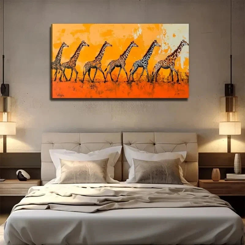 A Group Of Walking Giraffes Wall Art Canvas Office Home Room Framed 80x45cm