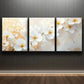 3pcs White Blossoms with Golden Nature Perfect Wall Art Set Canvas Framed 40x60cm - High Quality Print 100% Australian Made Wall Canvas Ready to Hang