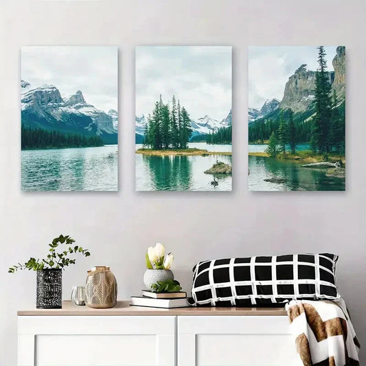 3pcs Scenic Mountain and Lake Nature Landscape Metal Print Ready to Hang Art