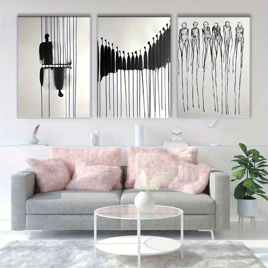 3pcs Black and White Lines Abstract Metal Print Ready to Hang Art