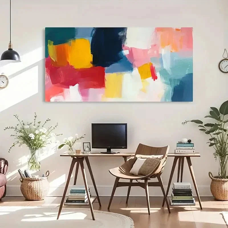 Vibrant Abstract Contemporary Wall Art Canvas Office Home Room Framed 80x45cm