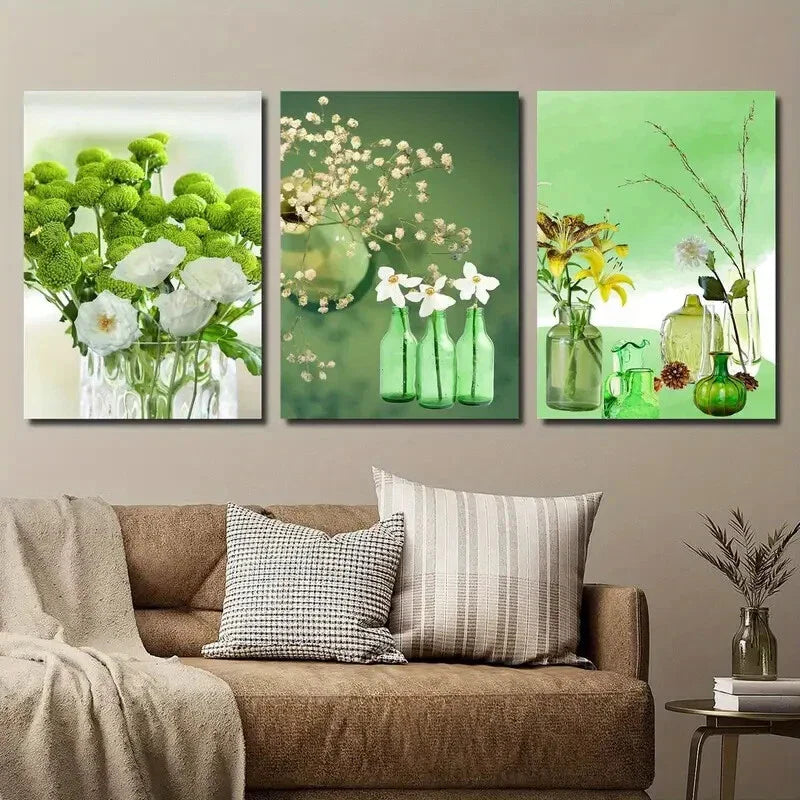 3pcs Emerald Green Bottle Plant Wall Art Set Canvas Framed 40x60cm - High Quality Print 100% Australian Made Wall Canvas Ready to Hang